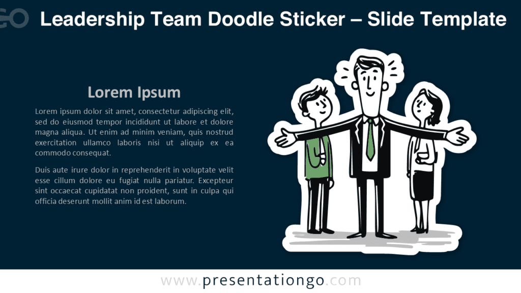 Leadership Team Doodle Sticker for Dark Slides Leadership team doodle sticker for PowerPoint optimized for dark slides and suitable for teamwork leadership and management presentations