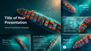 Ocean Freight Business Template preview slide for PowerPoint and Google Slides highlighting cargo ship visuals and clear layouts suited for logistics presentations.