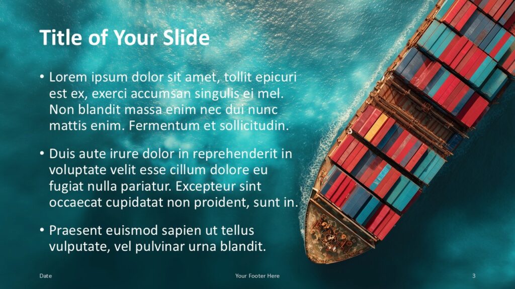 Second title and content layout from the Ocean Freight Template for PowerPoint and Google Slides with bright ocean tones and clear text space.
