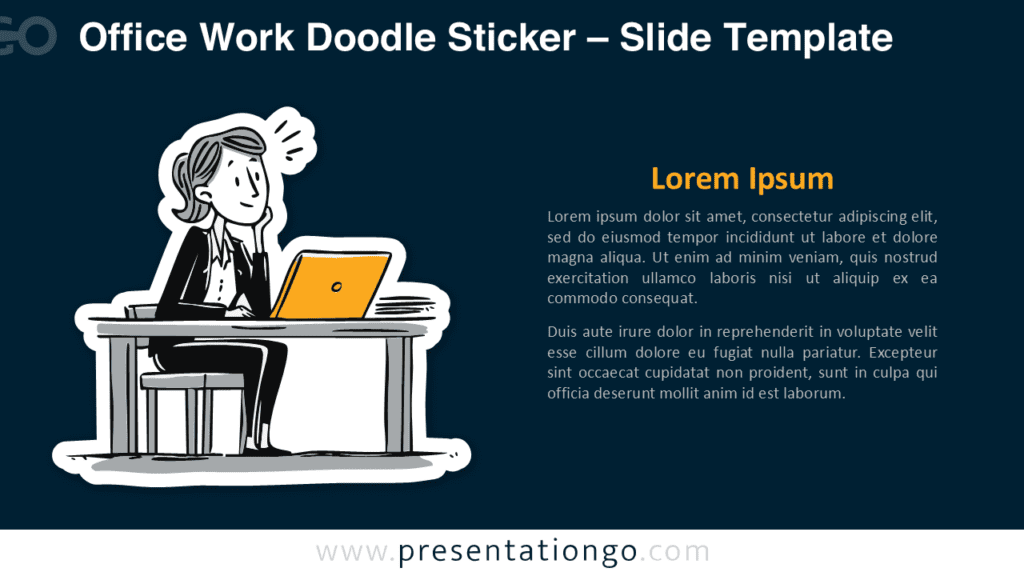 Office Work Doodle Sticker for Dark Slides in PowerPoint Office work doodle sticker for PowerPoint with high contrast design, ideal for modern presentations using darker slide themes.