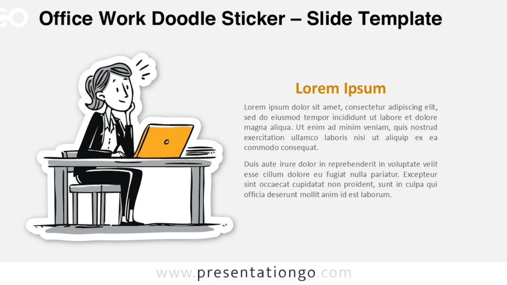 Office work doodle sticker illustration for PowerPoint and Google Slides representing productivity, focus, and modern professional desk work.