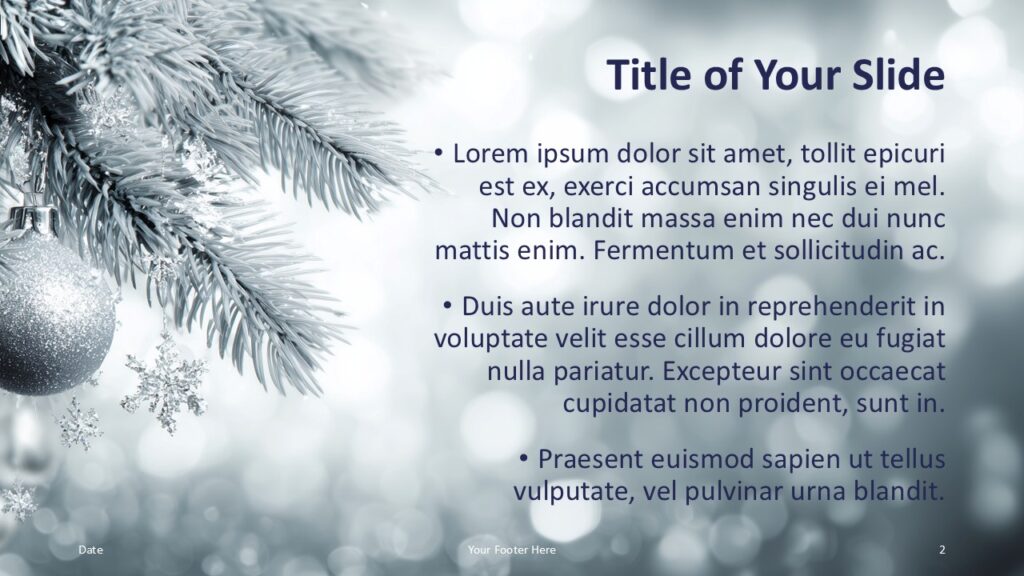 Silver Pine PowerPoint Title and Content Slide Title and content slide layout from the Silver Pine template for PowerPoint and Google Slides designed for clear text and visual balance.