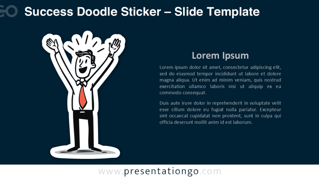 Success Doodle Sticker for PowerPoint on Dark Background Success doodle sticker optimized for PowerPoint slides with dark backgrounds, showing a celebratory character with raised arms