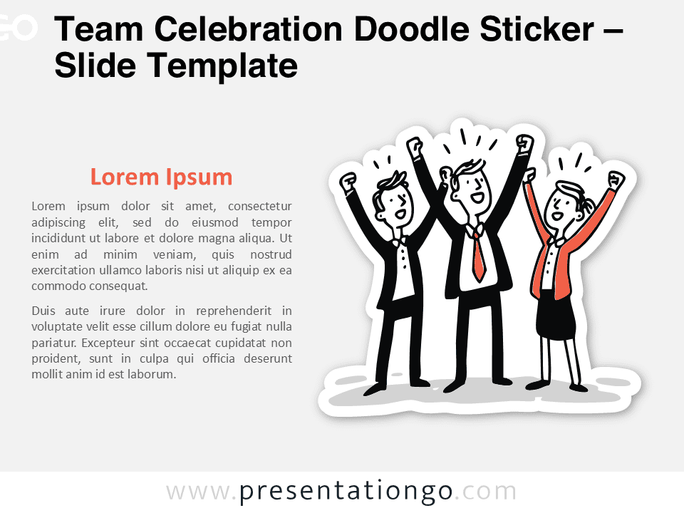 Hand-drawn team celebration doodle sticker for PowerPoint and Google Slides, ideal for showcasing success, teamwork, and achievement slides.