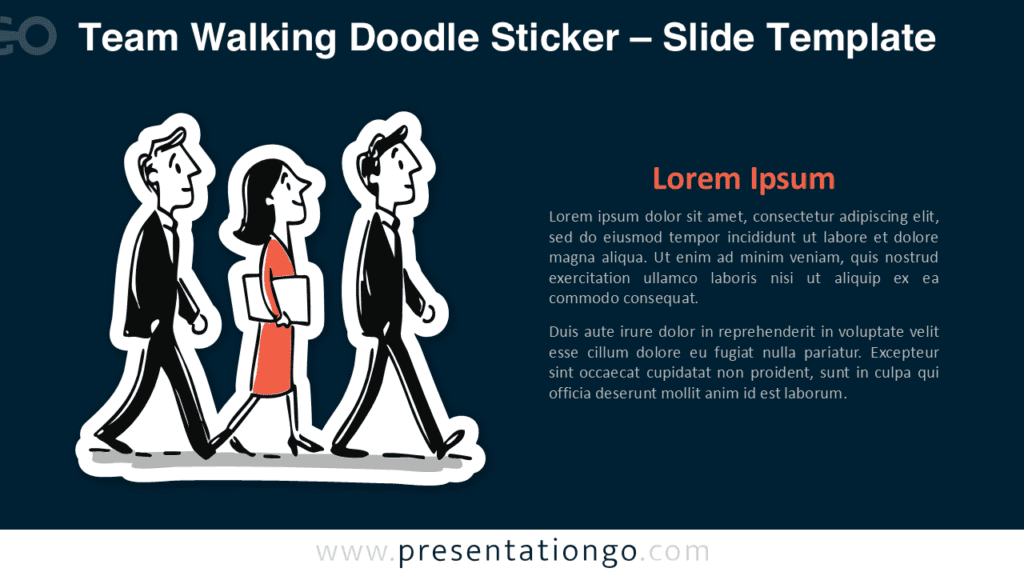 Team Walking Doodle Sticker for Dark Background Professional team walking doodle sticker for PowerPoint and Google Slides with strong contrast designed to work well on darker presentation themes.