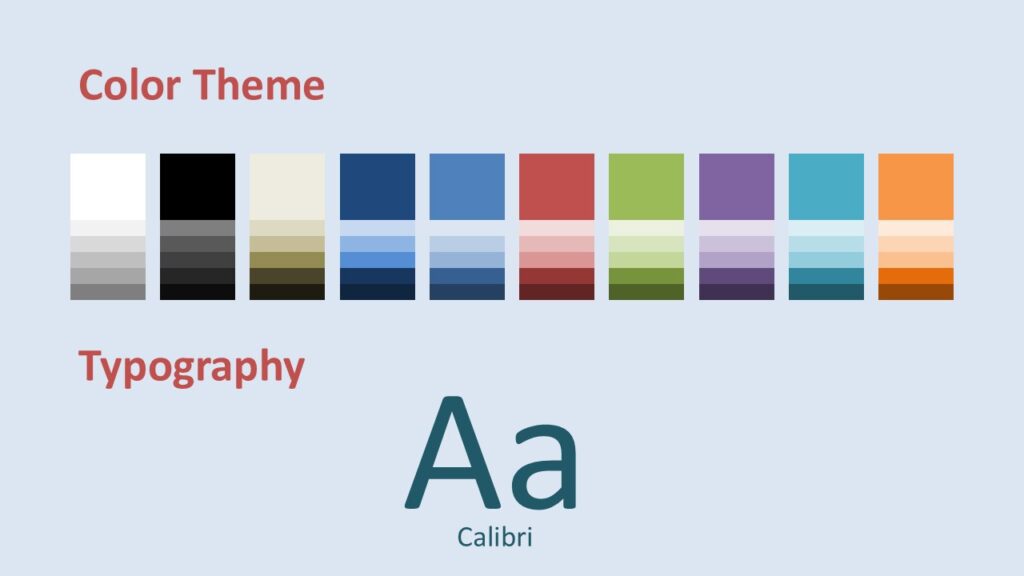 Winter Botanica PowerPoint Colors and Fonts Color palette and typography slide from the Winter Botanica template for PowerPoint and Google Slides presentations.