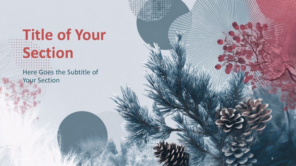 Winter Botanica PowerPoint Chapter Divider Alternative section divider slide in the Winter Botanica template for PowerPoint and Google Slides with botanical accents.