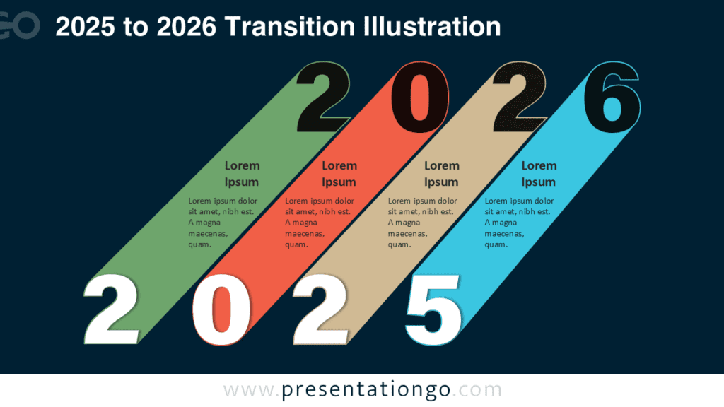 2025 to 2026 Transition Illustration for PowerPoint and Google Slides 2025 to 2026 transition illustration for PowerPoint and Google Slides, optimized for dark slides to present year change clearly.