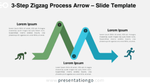 Editable 3-step zigzag process arrow diagram for PowerPoint and Google Slides designed to present linear workflows with clear step progression.