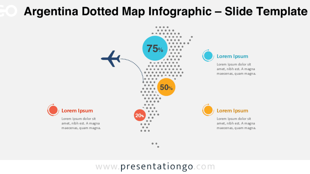 Editable Argentina country dotted map infographic for PowerPoint and Google Slides designed for data visualization and business presentations.