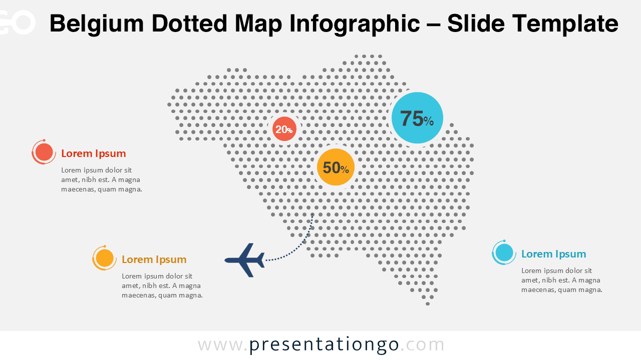 Editable Belgium dotted map infographic for PowerPoint and Google Slides, ideal for geographic data, statistics, and regional business insights.