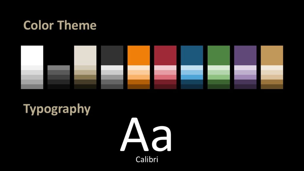Executive Business Portrait Colors Fonts PowerPoint Google Slides Fonts and color palette slide from the Executive Business Portrait template for PowerPoint and Google Slides showing typography and brand colors