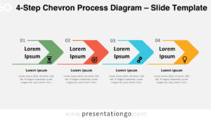 Chevron process diagram with four steps for PowerPoint and Google Slides, designed to present business workflows and structured processes.
