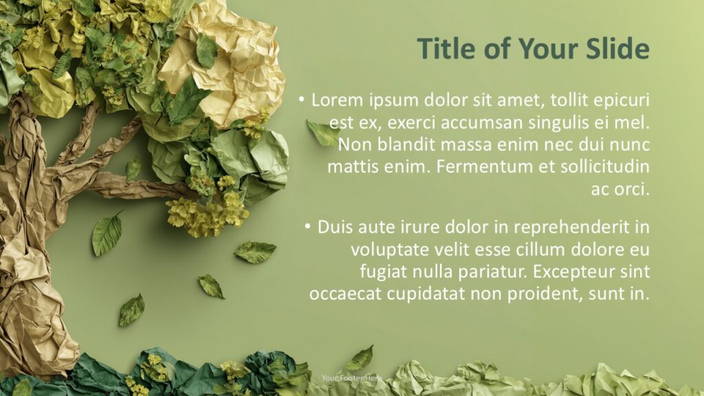 Crumpled Paper Tree Text Layout PowerPoint Google Slides Alternative text layout in the Crumpled Paper Tree template for PowerPoint and Google Slides with balanced visuals and readability.