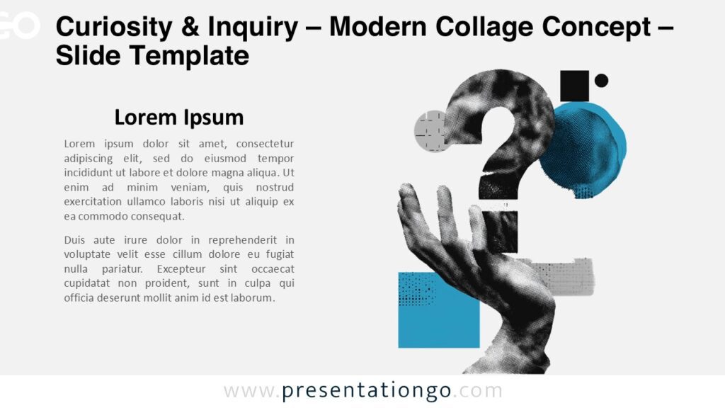 Editorial modern collage concept representing exploration and questioning for PowerPoint and Google Slides decks
