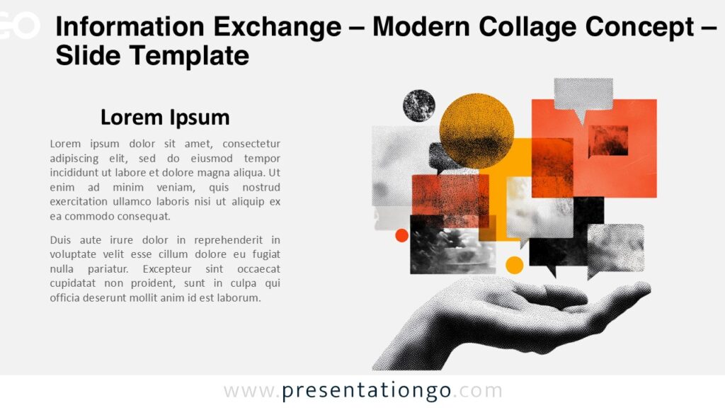 Editorial modern collage concept visualizing knowledge sharing for PowerPoint and Google Slides decks