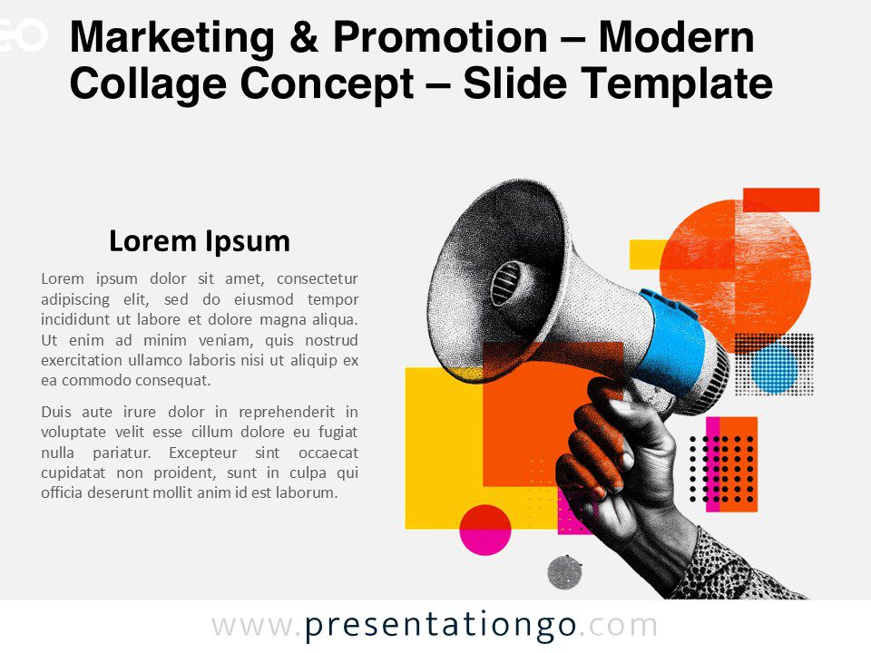 Modern collage illustration representing marketing and promotion for PowerPoint and Google Slides presentations