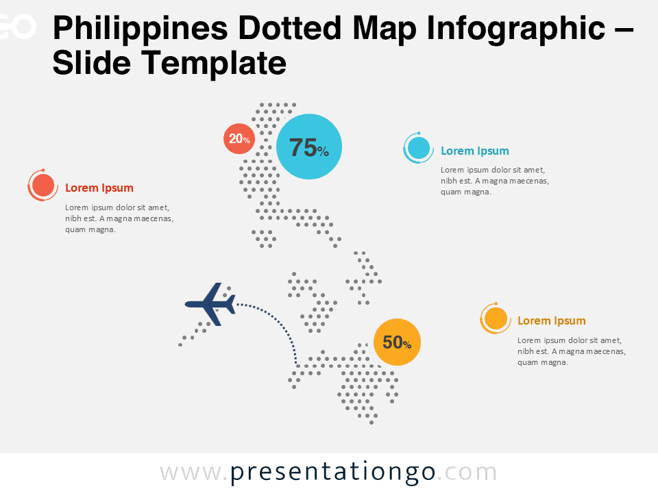 Philippines dotted map infographic for PowerPoint and Google Slides with editable elements for geographic data visualization