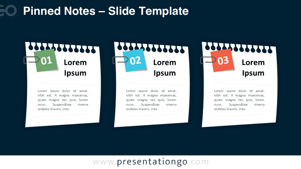 Pinned Notes PowerPoint Slide on Dark Background Pinned Notes slide for PowerPoint with dark background styling, ideal for high-contrast presentations and modern slide decks