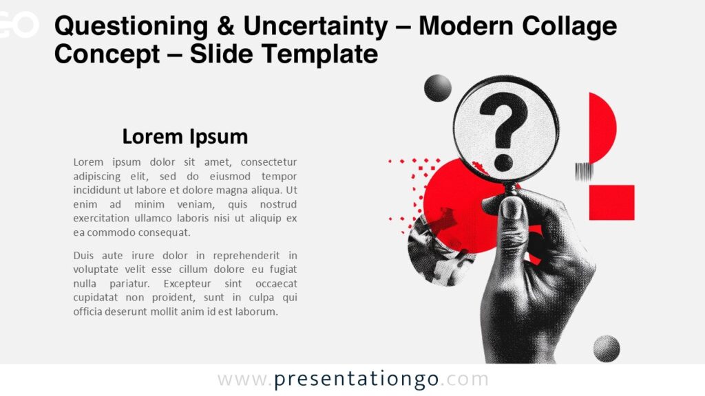 Editorial modern collage concept visualizing doubt and uncertainty for PowerPoint and Google Slides strategy presentations