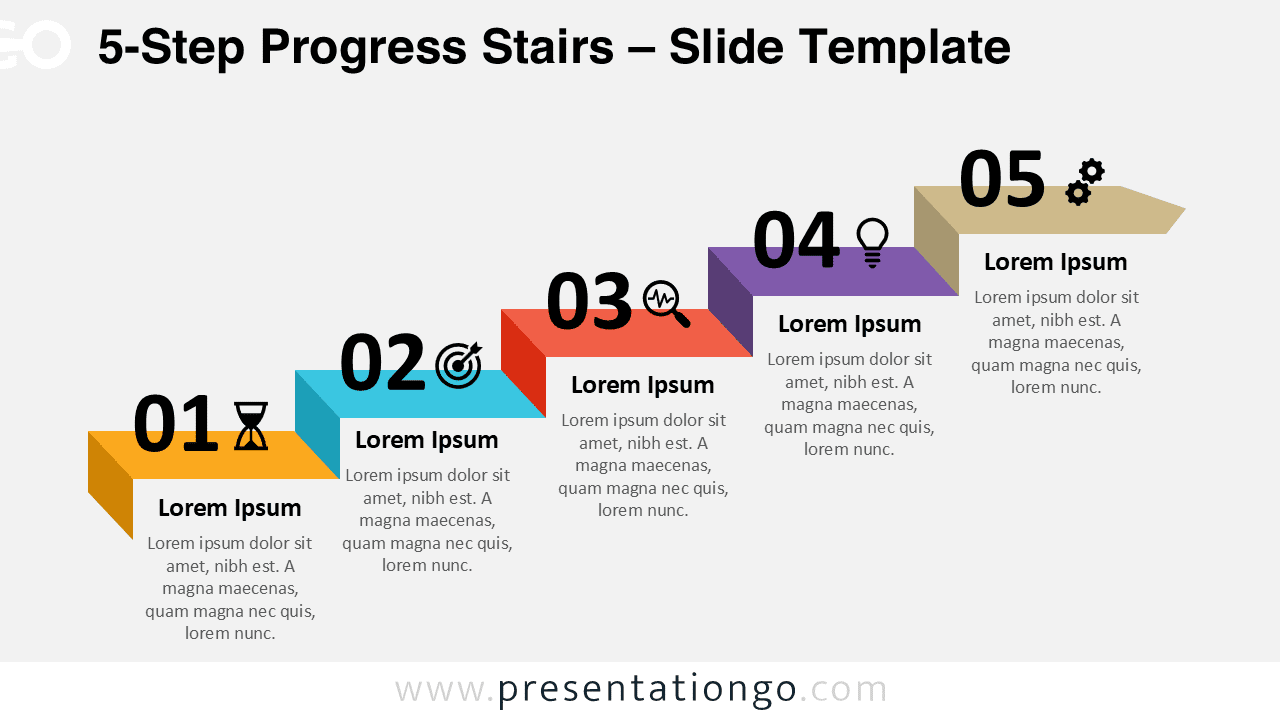 5-Step Progress Stairs Diagram for PowerPoint & Google Slides
