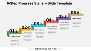 Professional 6-step progress stairs diagram for PowerPoint and Google Slides to explain workflows, roadmaps, and process stages
