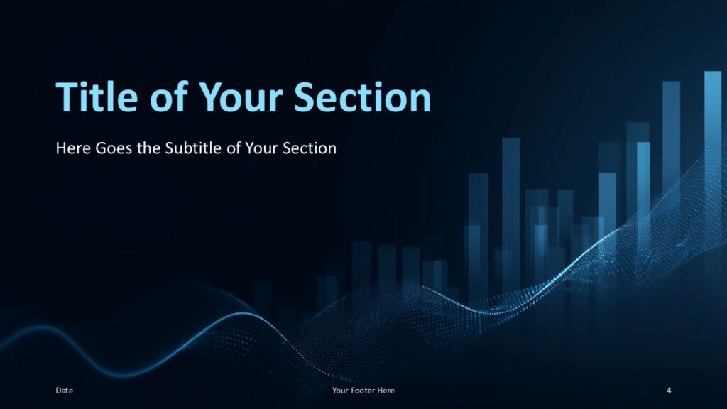 DataWave Insights Section Slide PowerPoint Google Slides Section divider slide from DataWave Insights template for PowerPoint and Google Slides featuring bold heading and abstract business visuals.