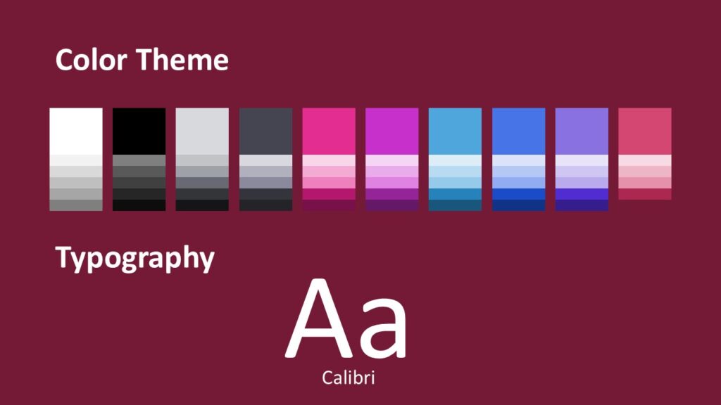 Eternal Love Colors and Fonts PowerPoint and Google Slides Fonts and color palette slide from the Eternal Love template for PowerPoint and Google Slides displaying red tones and Calibri typography.