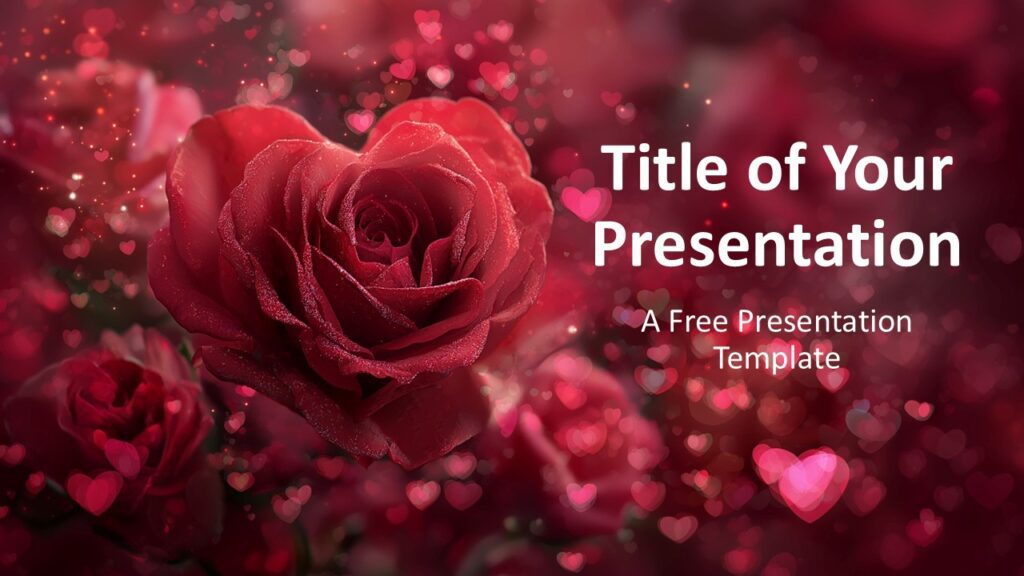 Eternal Love Cover Slide PowerPoint and Google Slides Romantic cover slide from the Eternal Love template for PowerPoint and Google Slides featuring red roses, heart bokeh, and elegant typography.