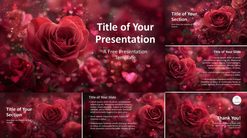 Template preview of the Eternal Love design for PowerPoint and Google Slides showing cohesive romantic visuals and editable slide layouts.