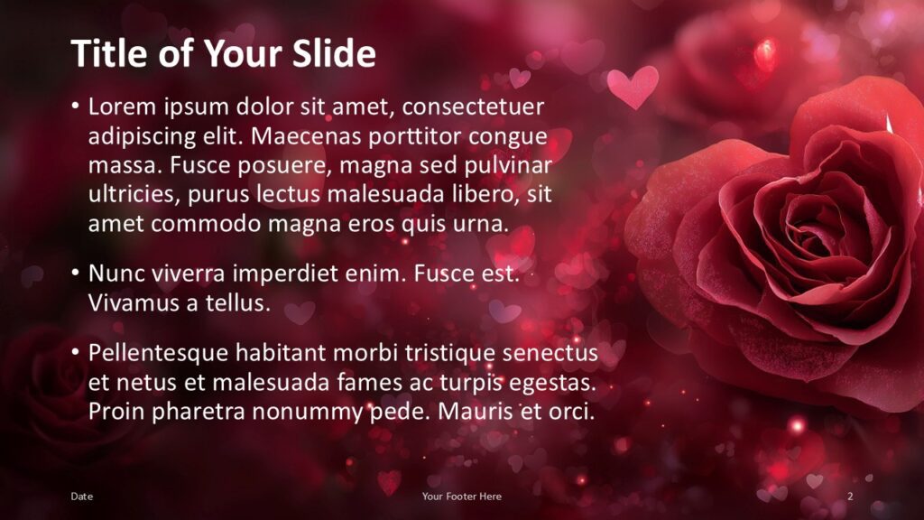 Eternal Love Title Content PowerPoint and Google Slides Title and content slide from the Eternal Love PowerPoint and Google Slides template with clear text hierarchy and romantic rose visuals.