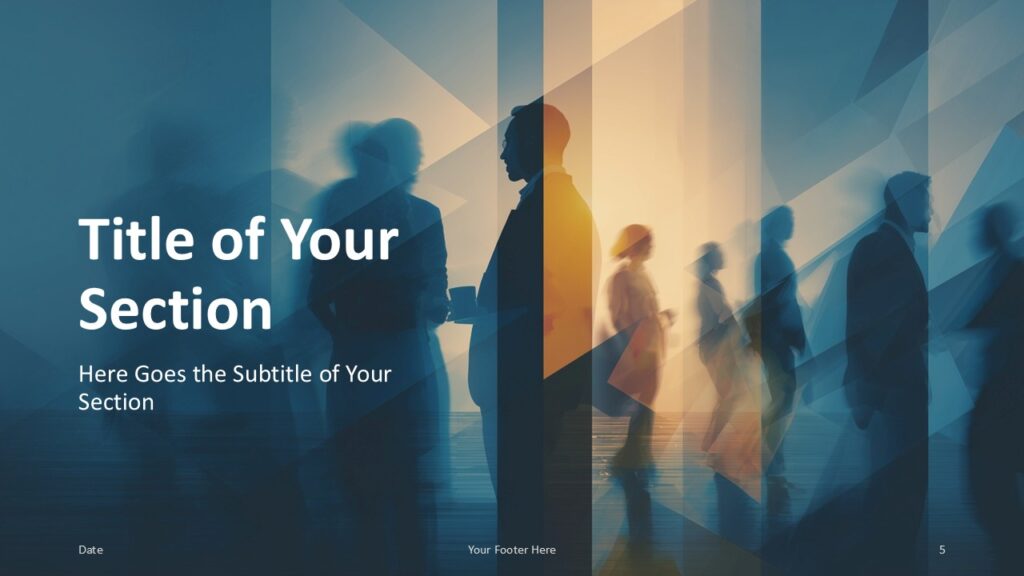 Executive Motion Divider PowerPoint Google Slides Executive Motion business template section slide for PowerPoint and Google Slides with bold vertical highlight.