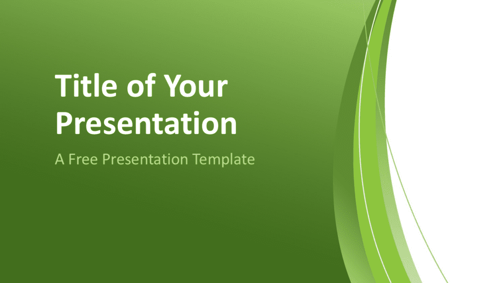 Green abstract presentation template for PowerPoint with gradient background and elegant curved lines for clean corporate slides