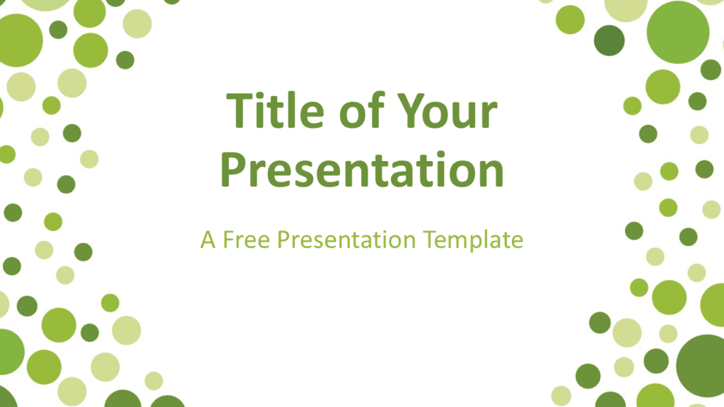 Sparkling green bubbles presentation template for PowerPoint with elegant circular frame and clean white layout for titles and text