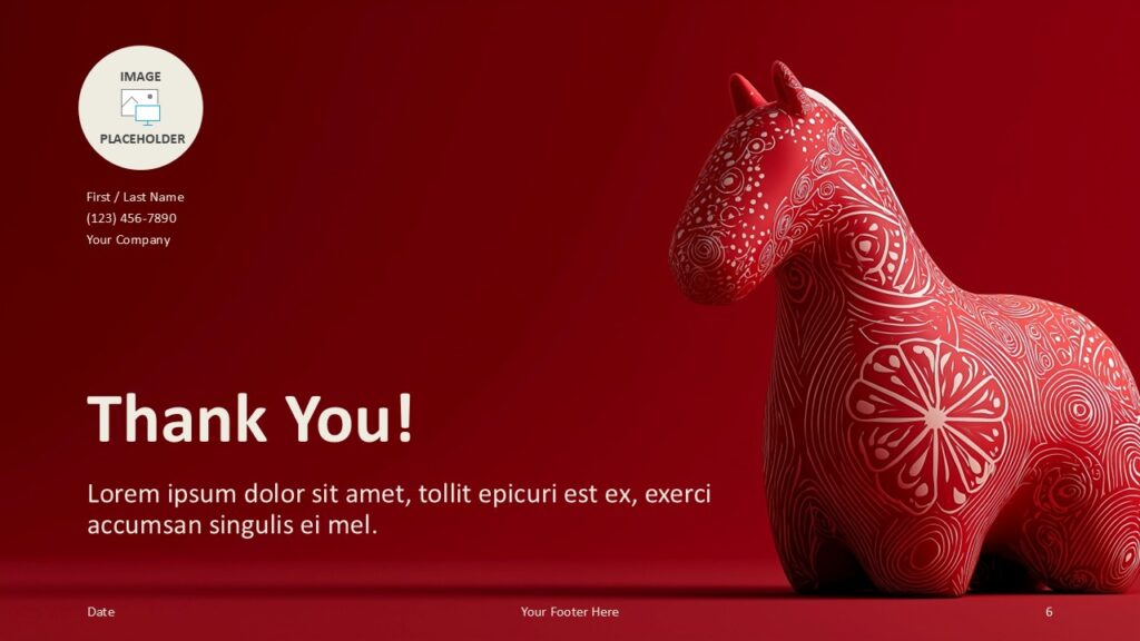 Imperial Nordic Crimson Thank You Slide PowerPoint Google Slides Thank you slide from the Imperial Nordic Crimson PowerPoint and Google Slides template with contact layout and elegant design.