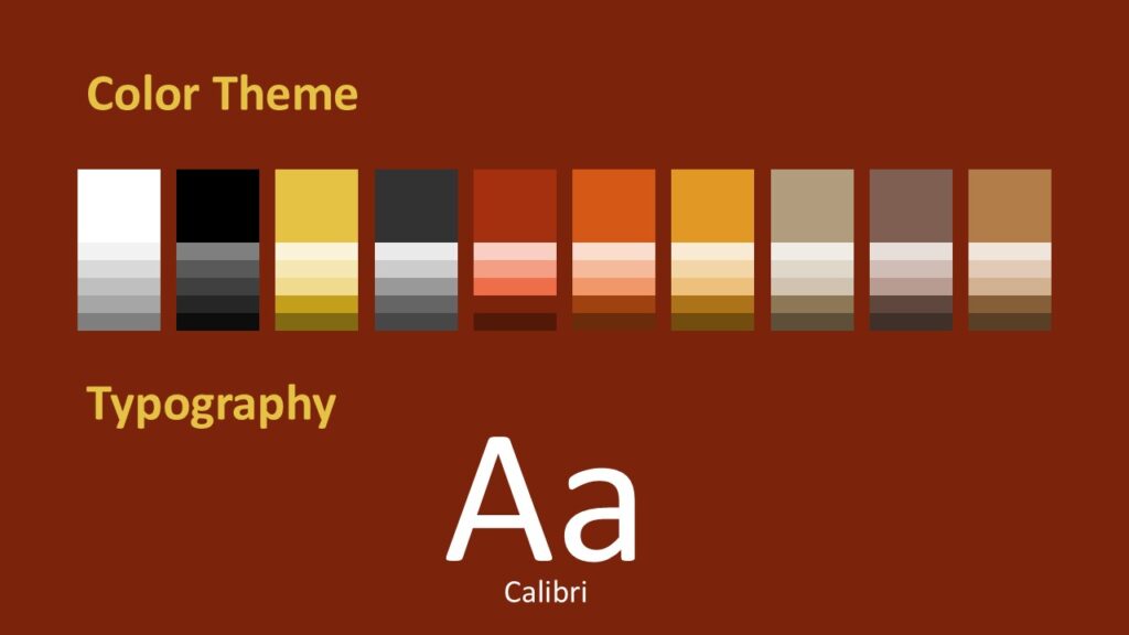 Majestic Stallion PowerPoint & Google Slides Colors Colors and typography slide from the Majestic Stallion PowerPoint and Google Slides template showing red palette and Calibri font.