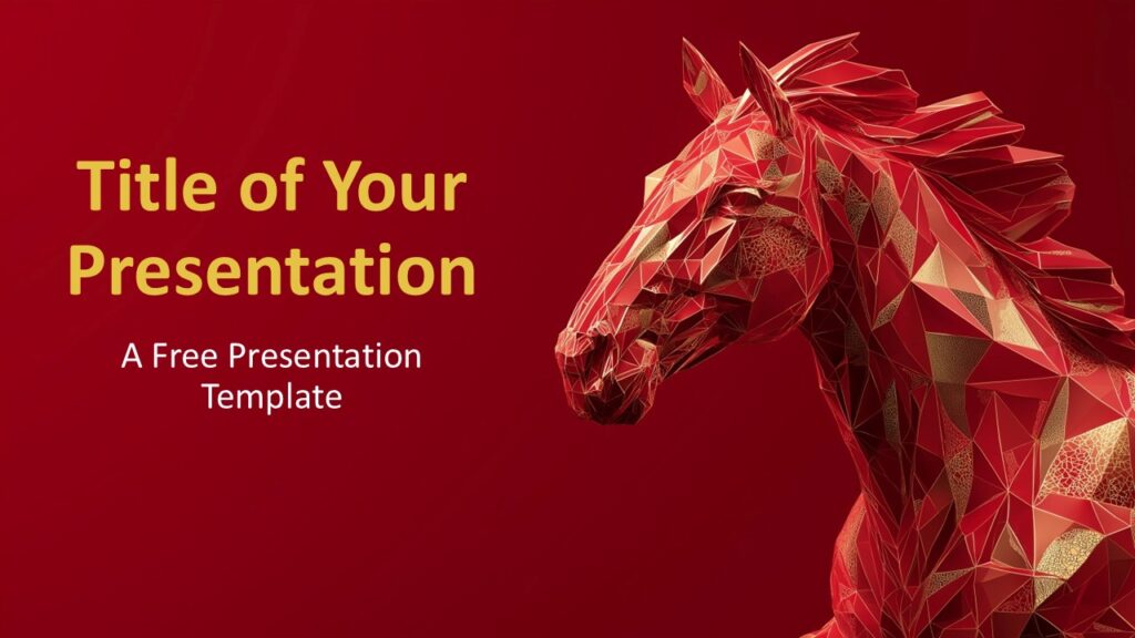 Majestic Stallion PowerPoint & Google Slides Cover Cover slide of the Majestic Stallion template for PowerPoint and Google Slides featuring a polygonal horse and bold red background.