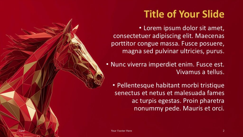 Majestic Stallion PowerPoint & Google Slides Content Slide Title and content slide from the Majestic Stallion PowerPoint and Google Slides template with text layout and strong horse imagery.