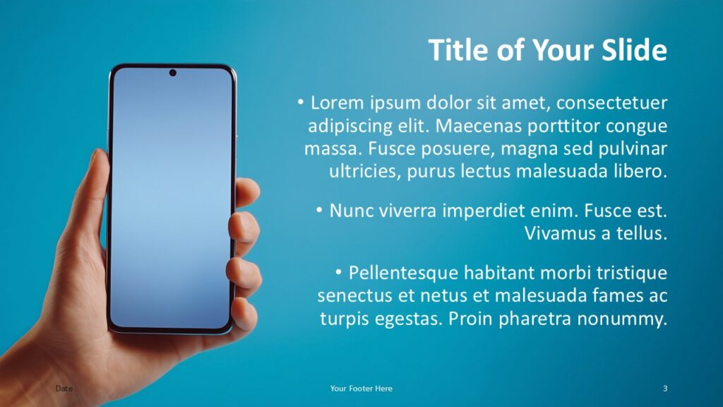 Mobile Gradient Text Layout for PowerPoint and Google Slides Alternative content layout from the Mobile Gradient Template for PowerPoint and Google Slides designed for structured bullet information.