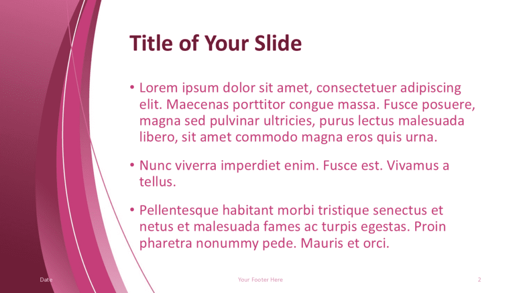 Pink Abstract PowerPoint Template Content Slide Pink abstract PowerPoint template content slide with curved gradient shapes, white background area and clear business layout