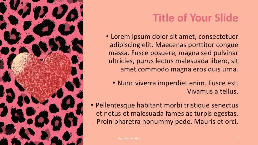 Pop Art Love Layout PowerPoint Google Slides Alternative Pop Art Love slide layout for PowerPoint and Google Slides combining leopard patterns and modern text sections.