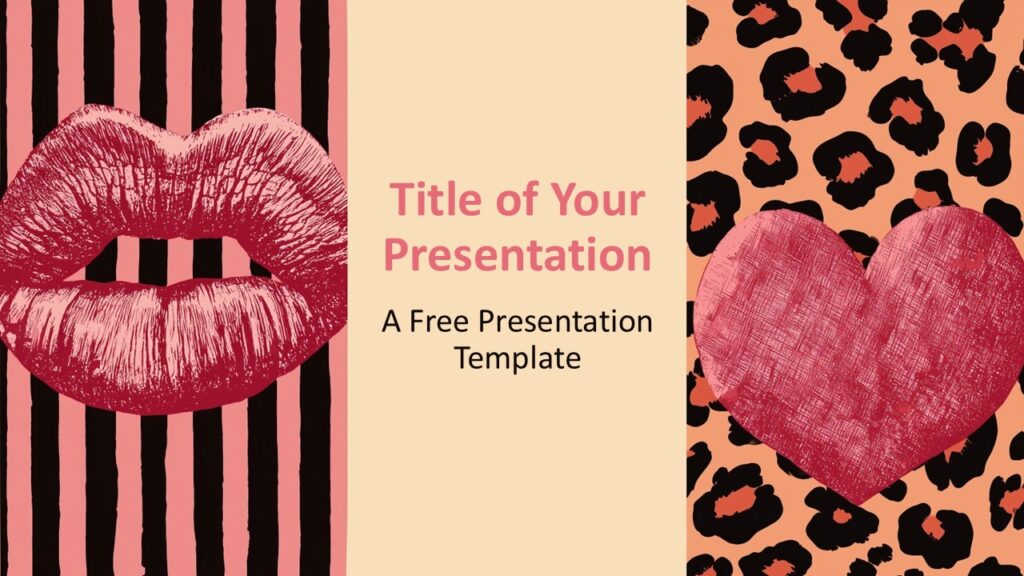 Pop Art Love Cover PowerPoint Google Slides Pop Art Love cover slide for PowerPoint and Google Slides featuring bold lips illustration, heart graphics, and vibrant colors.