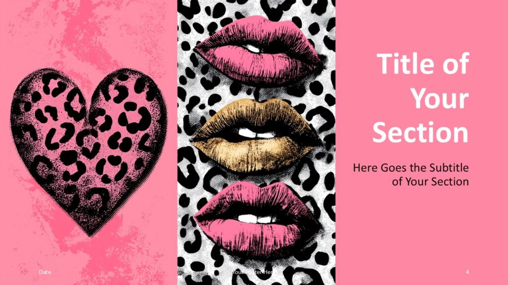 Pop Art Love Section Divider PowerPoint Google Slides Pop Art Love section divider slide for PowerPoint and Google Slides with expressive lips graphics and bold transition design.