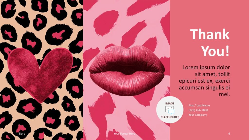 Pop Art Love Thank You PowerPoint Google Slides Pop Art Love thank you slide for PowerPoint and Google Slides with contact details area and vibrant romantic visuals.
