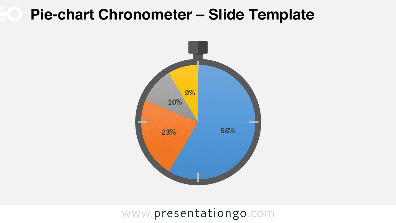 PowerPoint pie chart chronometer diagram showing data-driven circular chart inside stopwatch shape for timing or percentage visualization
