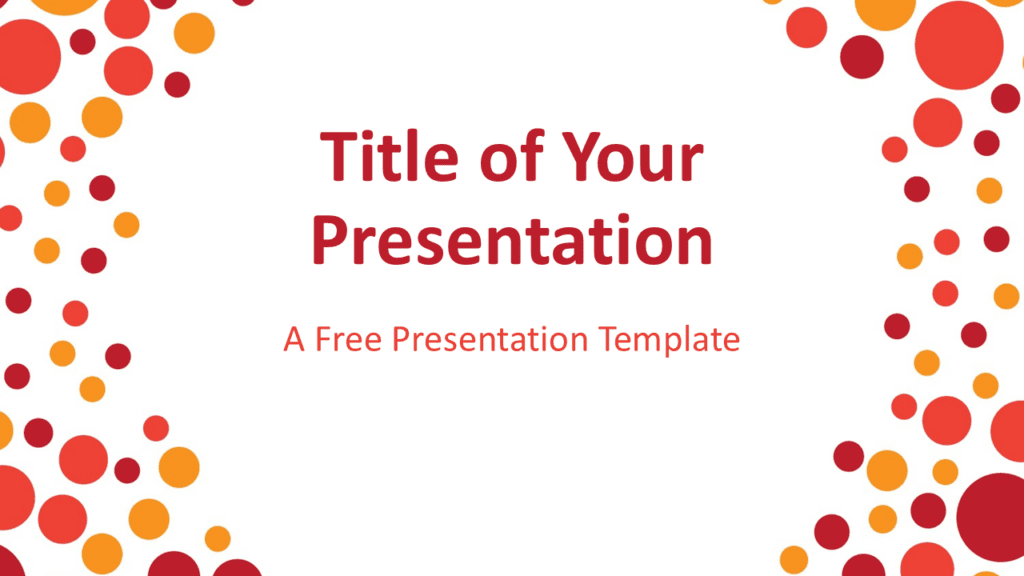 Sparkling red and orange bubbles presentation template for PowerPoint with elegant circular frame and clean white layout