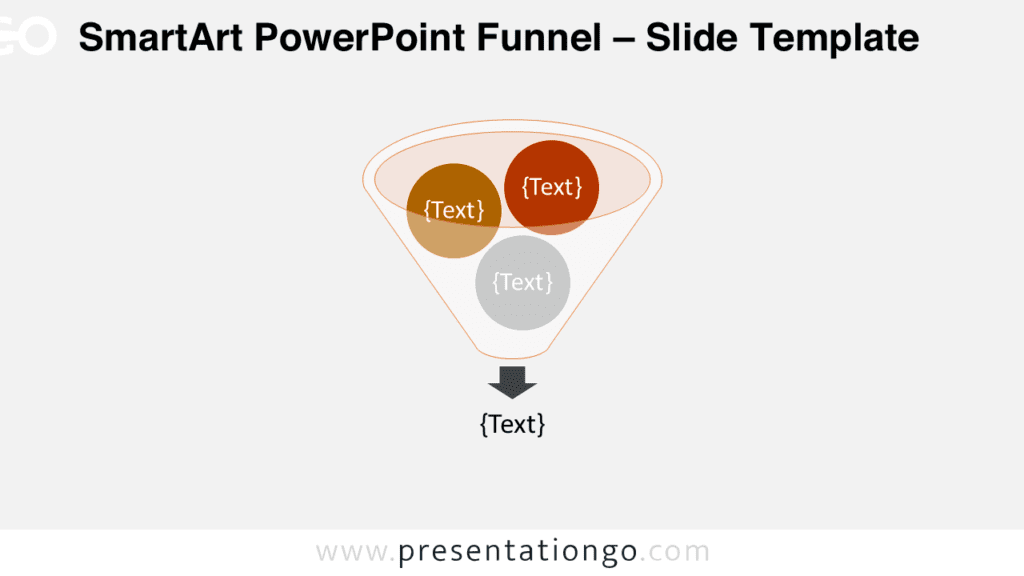 SmartArt Funnel Diagram for PowerPoint SmartArt funnel diagram for PowerPoint with three circles entering a cone shape and output arrow for process or conversion flow