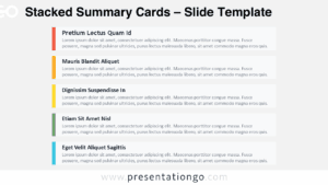Editable stacked summary cards for PowerPoint and Google Slides, showing five titles with supporting text in clean content panels.
