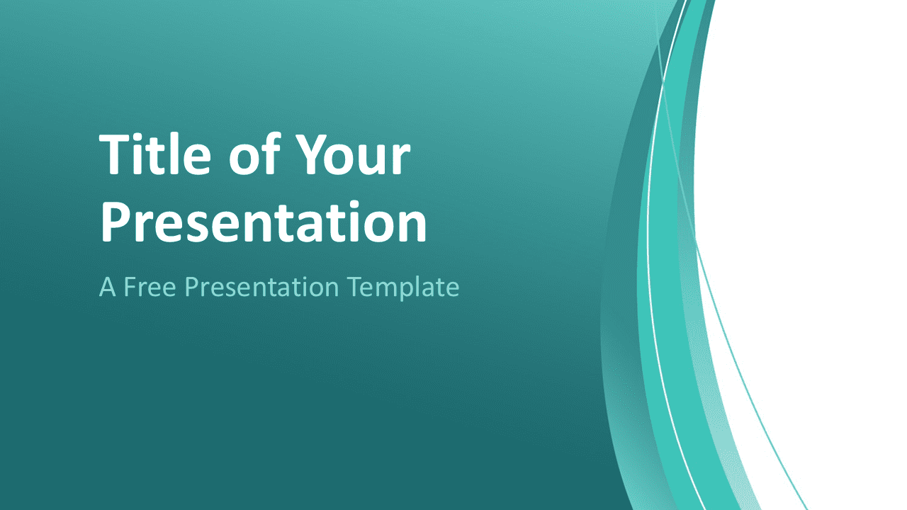 Turquoise abstract presentation template for PowerPoint with blue-green gradient background and elegant curved lines