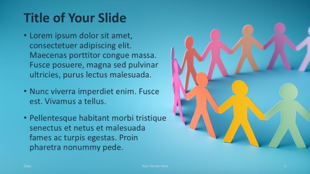 Unity Circle PowerPoint Google Slides Content Slide Unity Circle PowerPoint and Google Slides template content layout with bullet points and collaborative team visuals.